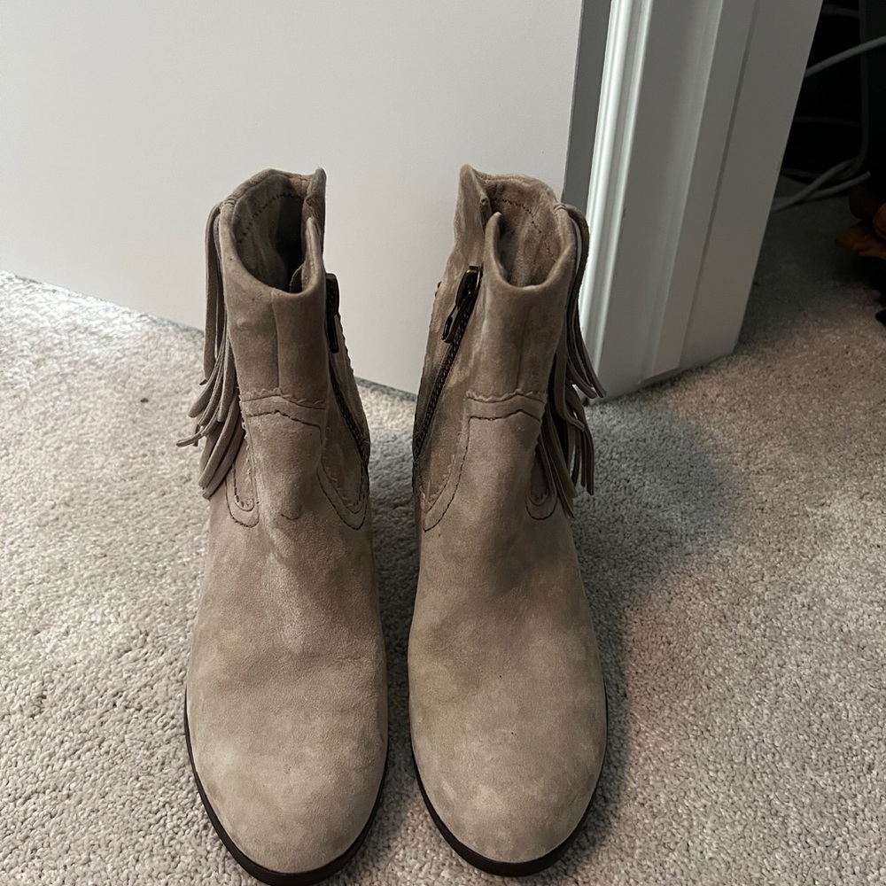 Sam Edelman Fringe Ankle Booties in Taupe